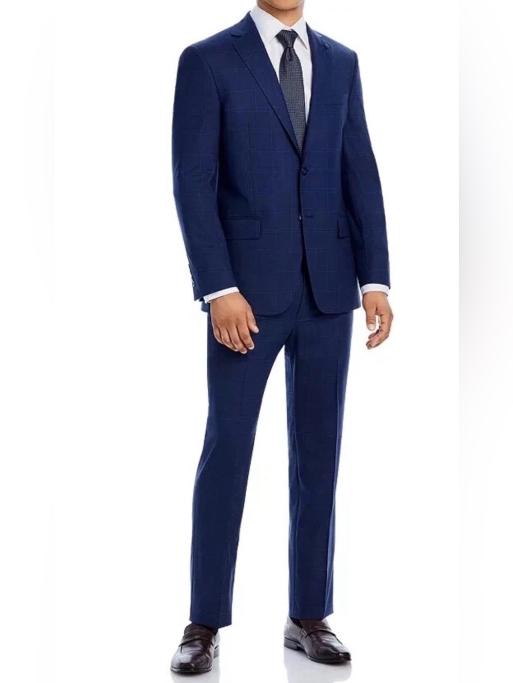 Hart Schaffner Marx Mens New York Wool Navy Blue Plaid Suit Size 40/33 Short NWT